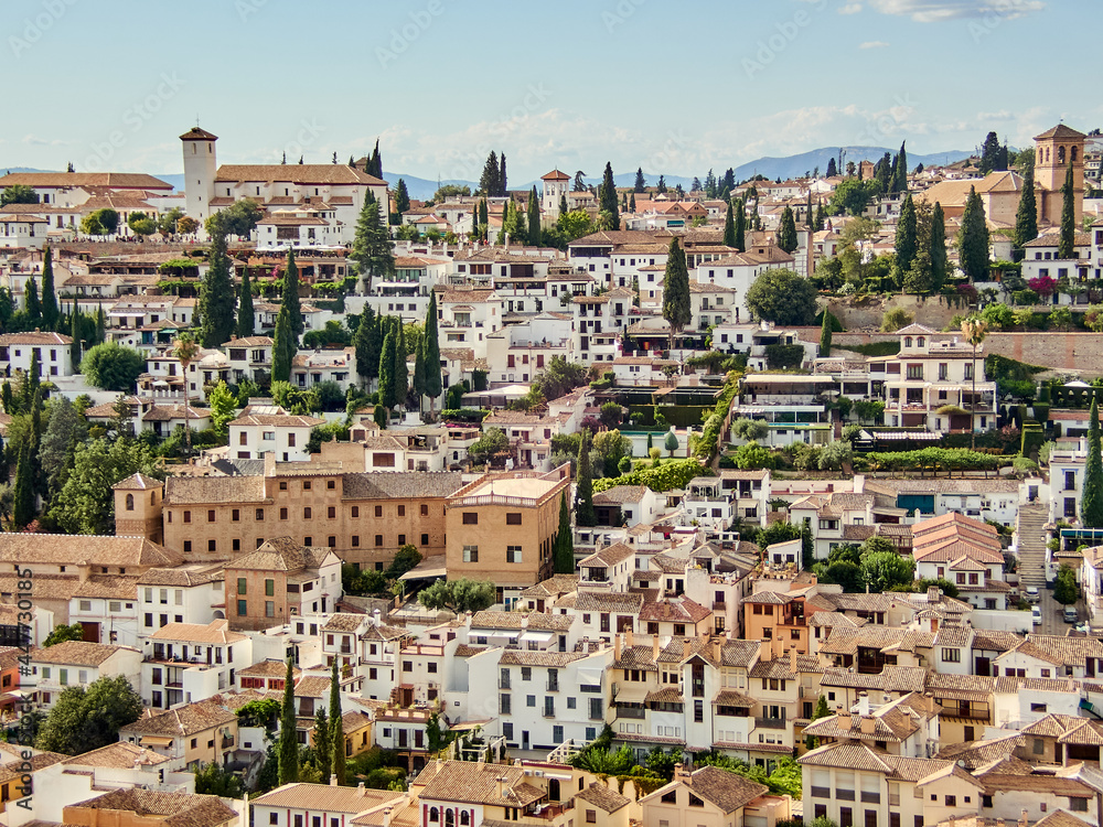 Views of the Albaicíi from a viewpoint of the Alhambra, Granada, SpaIN. 