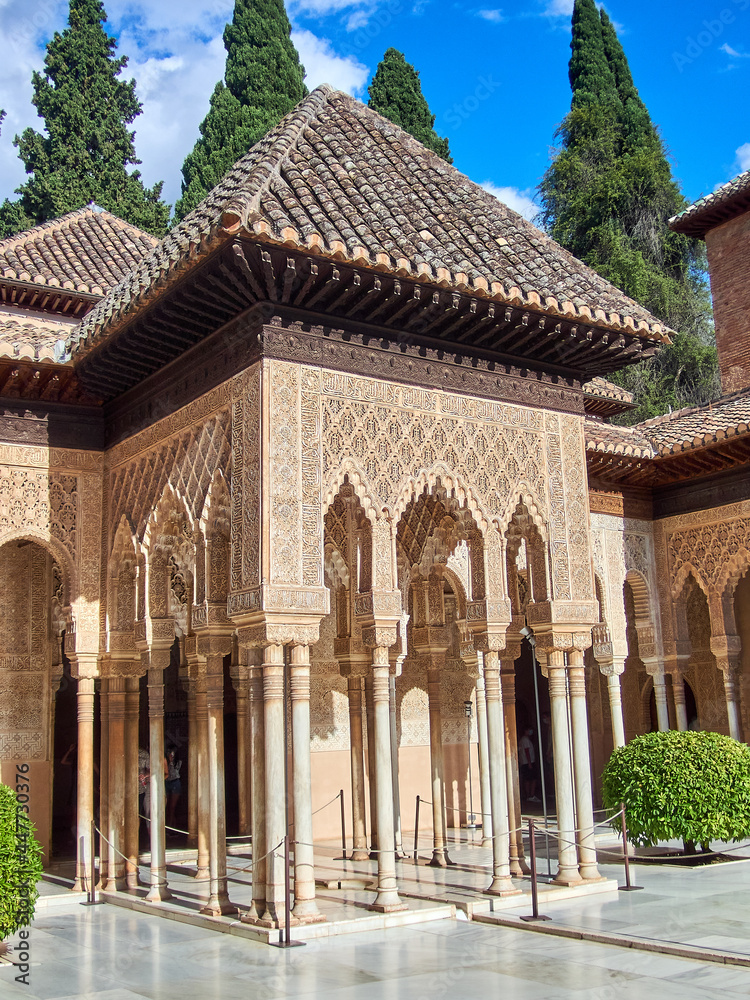 Structures, buildings and details of the interior of the Alhambra, Granada, Spain. 