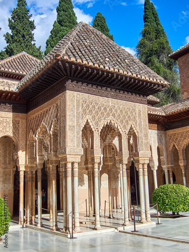 Structures, buildings and details of the interior of the Alhambra, Granada, Spain. 