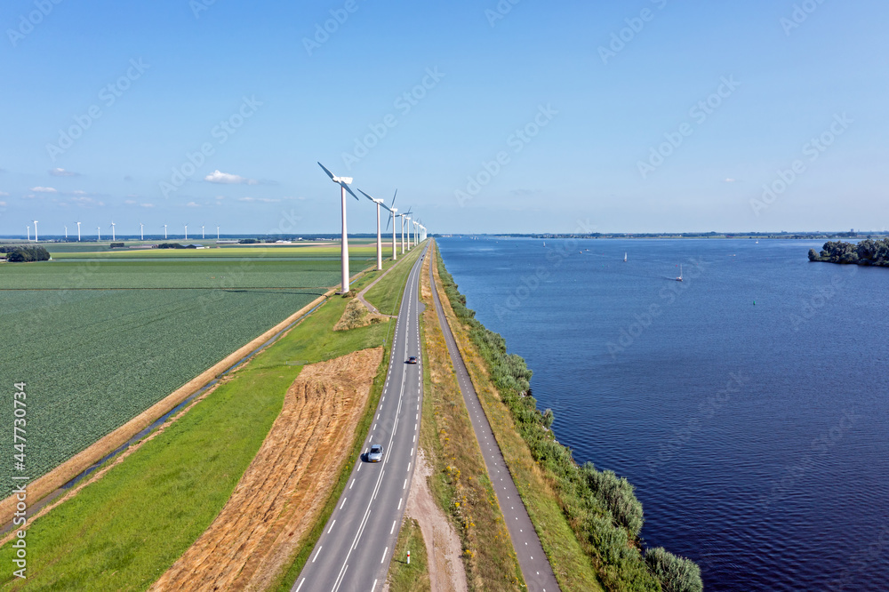 Aerial from wind turbines at the Eenmeer in the Netherlands