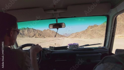 Driving in a desert, Egypt, Dahab