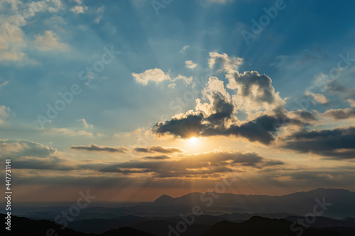 Morning sunny high angle view of the mountains around Wuzhi Shan photo