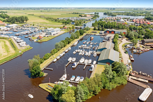 Aerial from the harbor from Terherne in Friesland the Netherlands photo