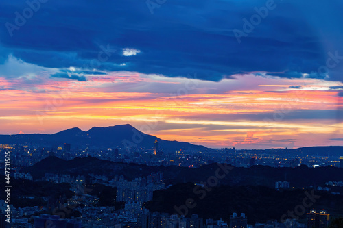 Sunset high angle view of the cityscape form Wenshan District