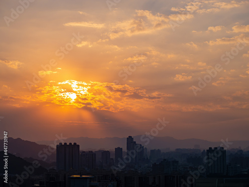 Sunset high angle view of the Jingmei area