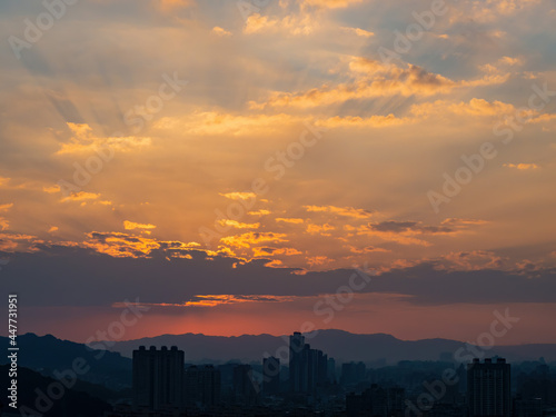 Sunset high angle view of the Jingmei area