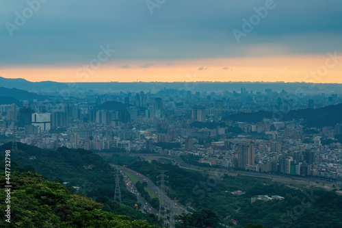 Afternoon high angle view of the cityscape form Wenshan District