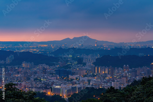 Sunset high angle view of the cityscape form Wenshan District