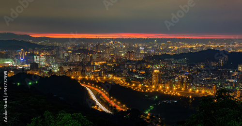 Sunset high angle view of the cityscape form Wenshan District © Kit Leong