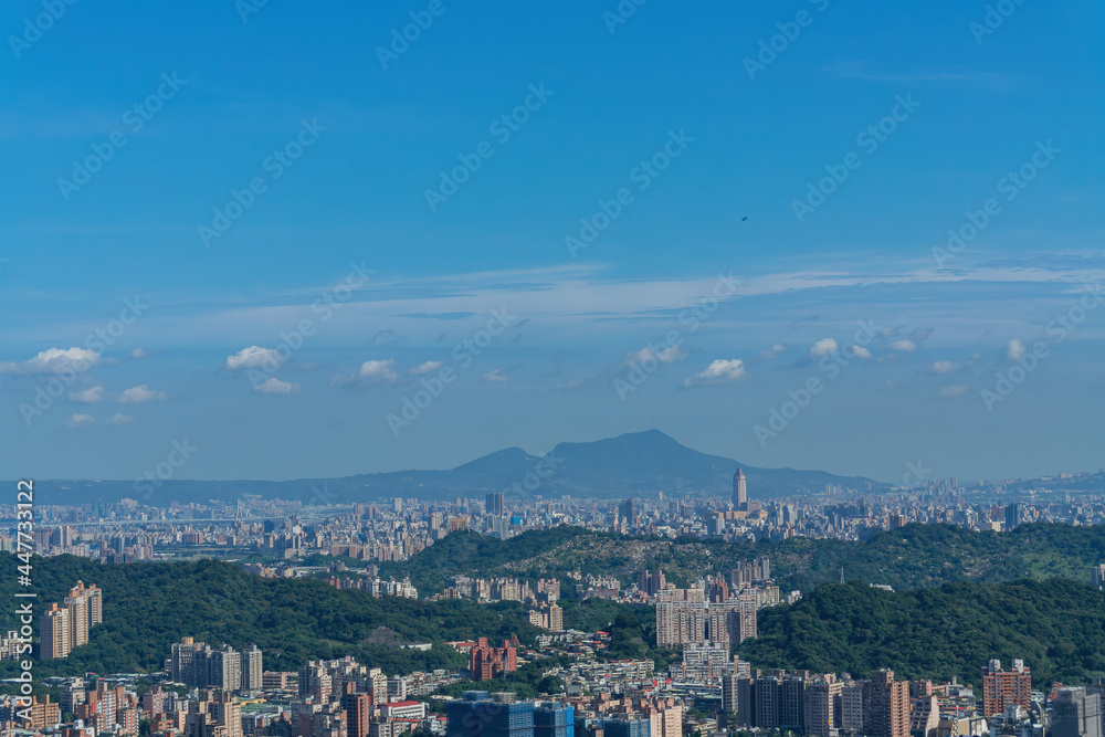Morning sunny high angle view of the Taipei area from MaoKong