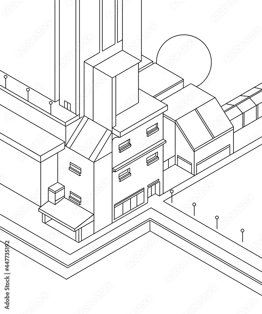 sketch of house building 3d city white color 