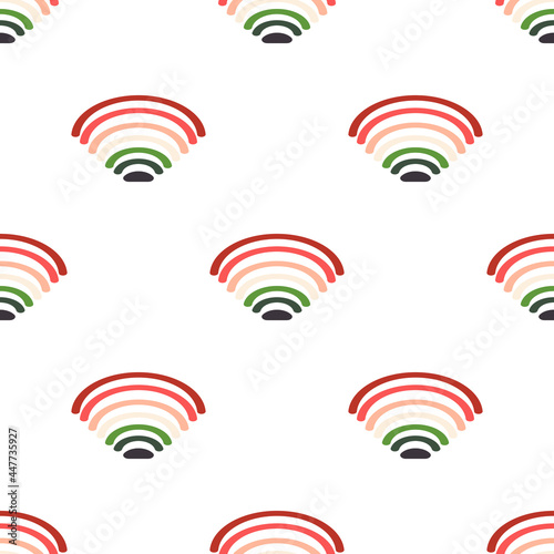 Multi-colored arc curved lines. Seamless pattern with wi-fi signal for trendy fabrics, modern wrapping paper, decorative pillows. Vector.