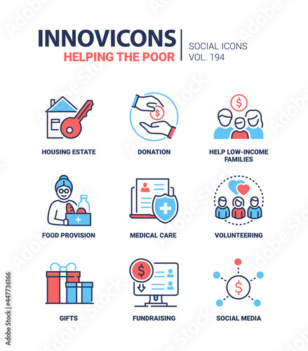 Helping the poor - modern colorful line design style icons