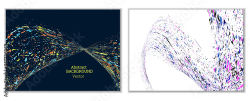 Multicolored paint splashes, smears, dust particles and debris are carried by the wind. A set of two templates. Design template for the design of banners, posters, booklets, covers, magazines. EPS 10