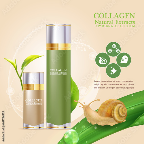Collagen or Serum and Vitamins Template for Cosmetic Packaging Design. 