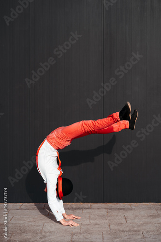 Male circus acrobat performing trick