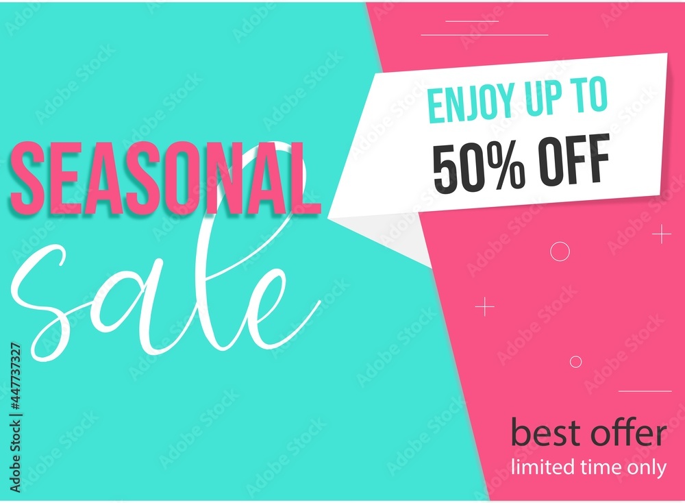  Vector Seasonal Sale banner. Sale offer price sign. Discount text. Vector colorful sale banner. Enjoy up to 50%