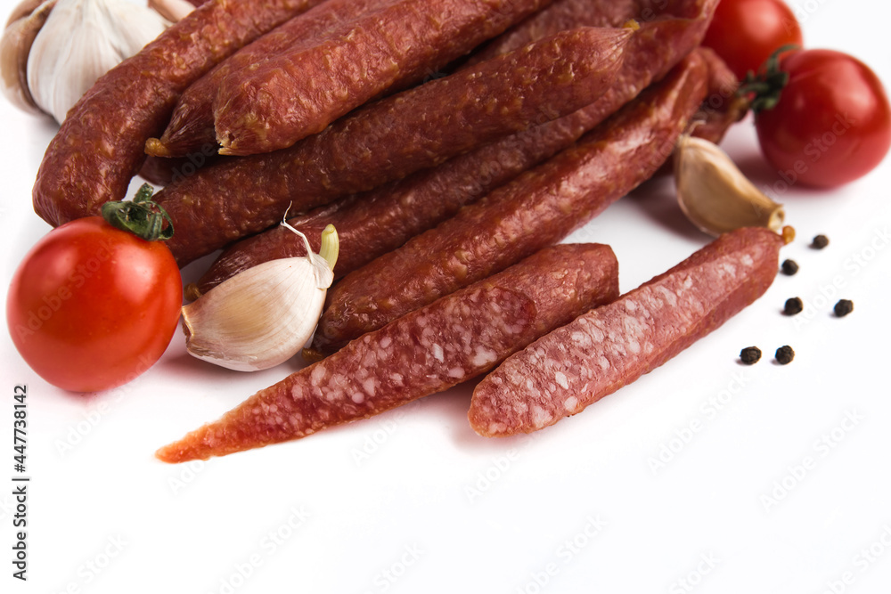 meat sausages on white background meat sausages on white background