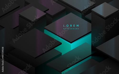 Abstract black geometric shapes background with glow effect