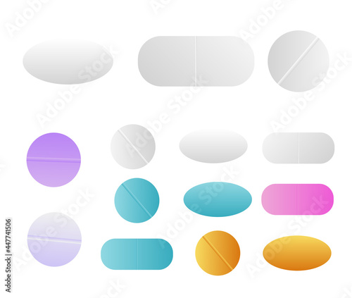 Isolated white Pills, antibiotics or Drugs. Vitamin Pill, capsule tablet and pharmaceutical drug painkillers