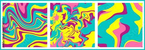Colorful wavy liquid background set in 70's hippie style
