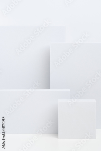 Abstract background with white geometric shapes. Minimalistic modern composition.