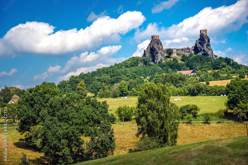 Ruins of old castle Trosky in in the countryside known as Bohemian Paradise, Czech Republic. 