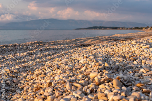 A pebble beach in Acharavi in the northern part of the island of Corfu. Greece