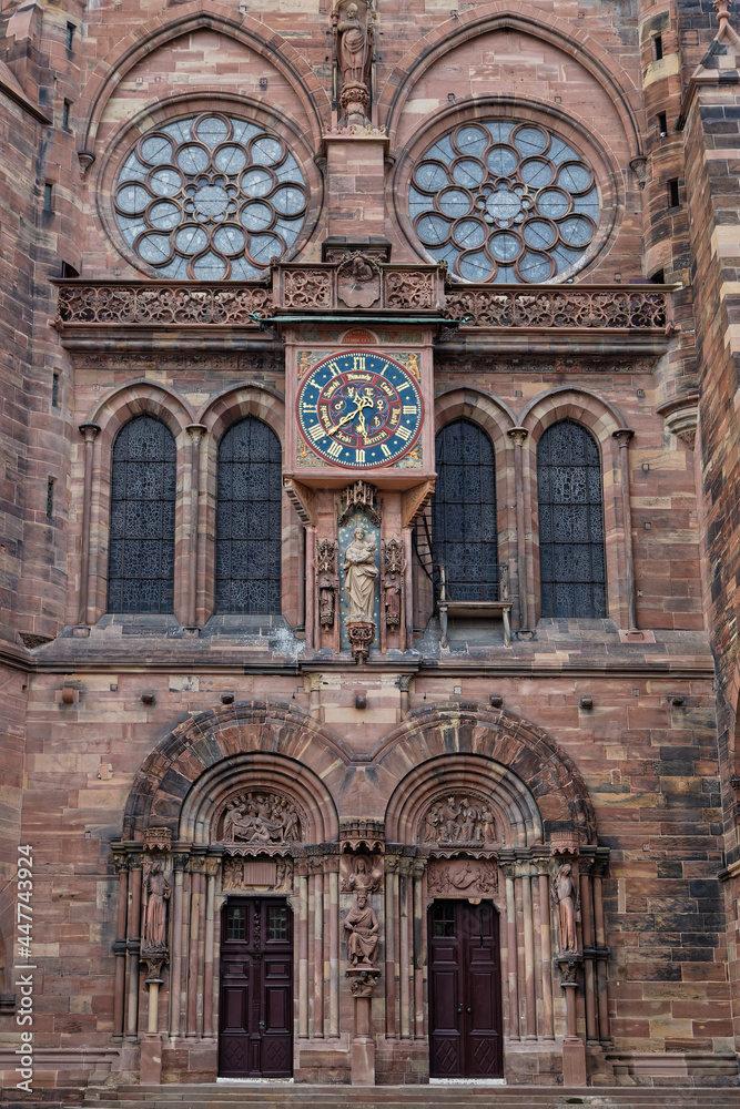 STRASBOURG, FRANCE, June 23, 2021 : Strasbourg Cathedral (French: Notre-Dame de Strasbourg) is widely considered among the finest examples of Rayonnant Gothic architecture.