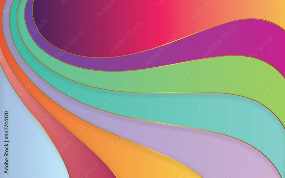 abstract multi color gradient background illustration with golden curve wavy line rainbow background
