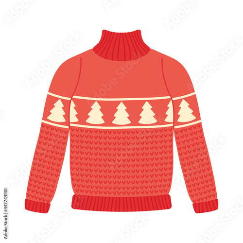 Knitted red and christmas pullover