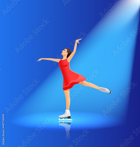 Fototapeta Naklejka Na Ścianę i Meble -  Ice skater girl dancing in a beam of light. Vector illustration
