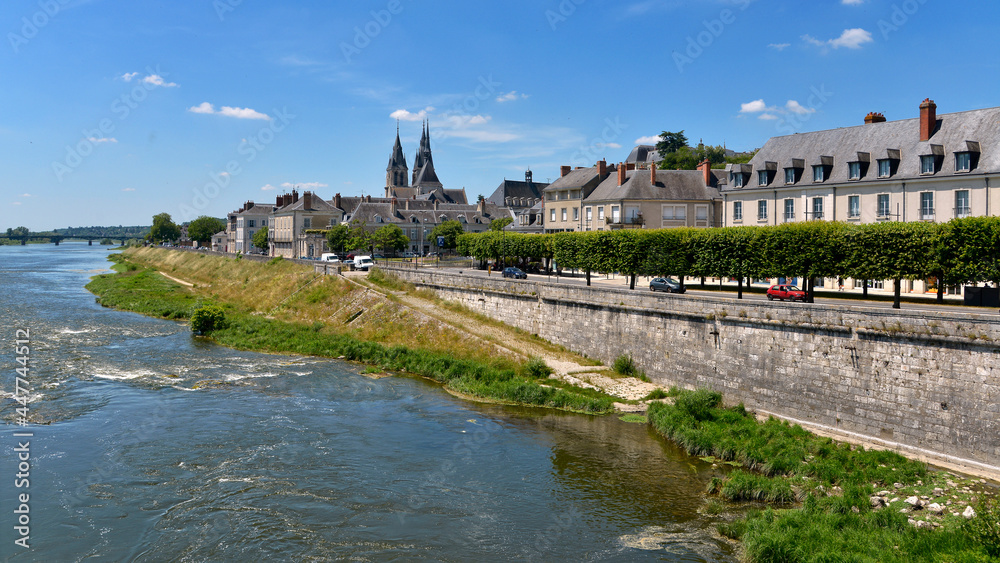 Edge of the Loire at Blois, a commune and the capital city of Loir-et-Cher department in Centre-Val de Loire, France,situated on the banks of the lower river Loire between Orléans and Tours 