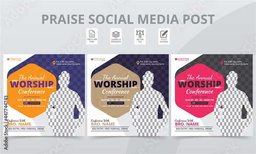 Creative Giving Praise Worship Services Conference Social Media Post & Online Flyer Design Template. Modern Revive Anniversary Conference Social Banner Best Layouts Pack.