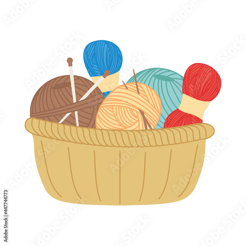 Knitting thread and yarns in basket
