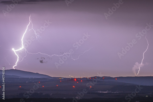 Lightning over Ore Mountains and windfarm Krystofovy Hamry (Rusova) photo