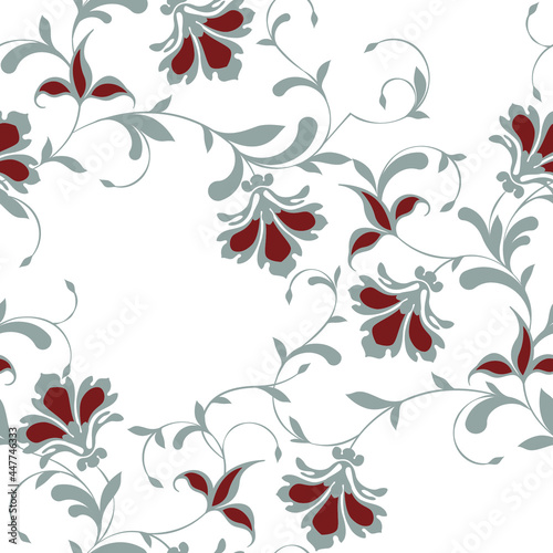 seamless pattern of flowers, branches and leaves
