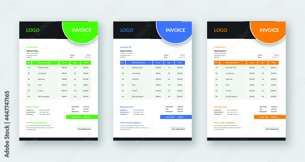 Professional simple modern business invoice template Vector