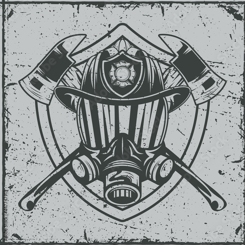 Firefighter gas mask with helmet and axes