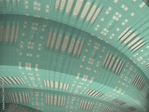 Abstract 3D background with recursive geometric structures.