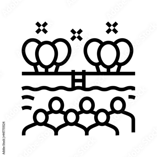 pool kids party line icon vector. pool kids party sign. isolated contour symbol black illustration