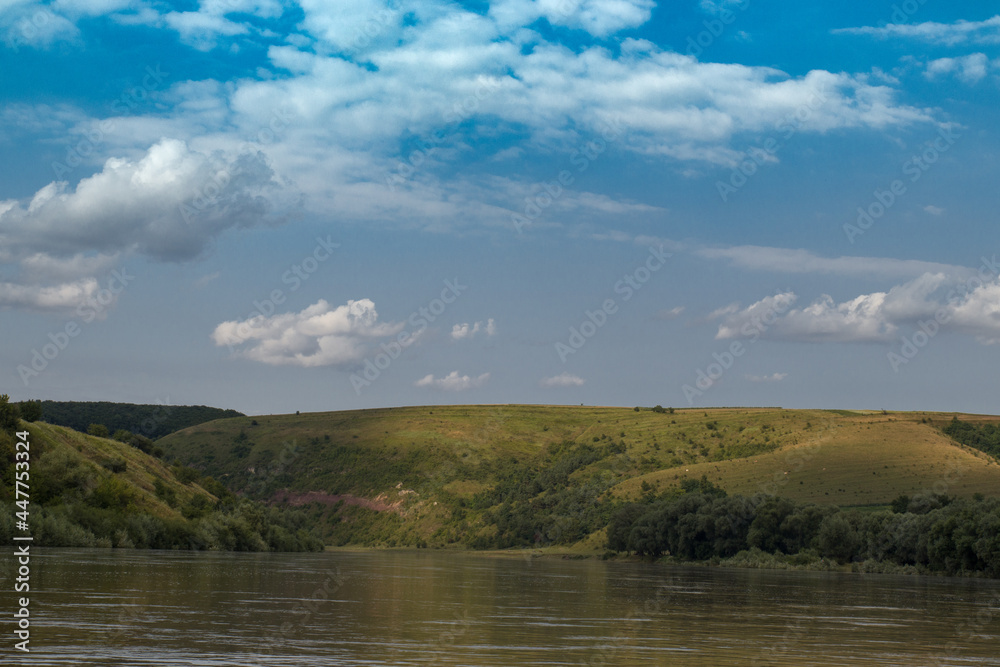 Dniester river and sky with clouds
