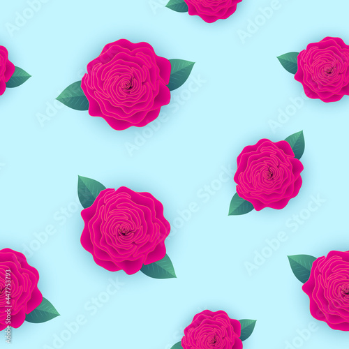 Blue modern pattern with pink rose flower