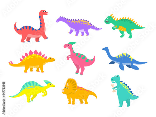 Fototapeta Naklejka Na Ścianę i Meble -  Set of colorful cartoon dinosaurs.