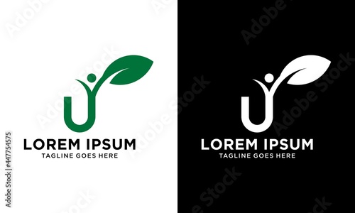 u letter with leaf people logo icon vector template