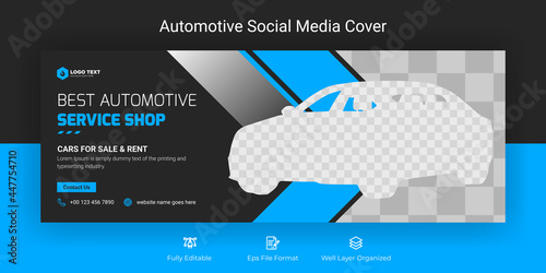 Automotive social media and facebook cover banner template, Luxury car rent social media banner template, Facebook cover photo design vector templates