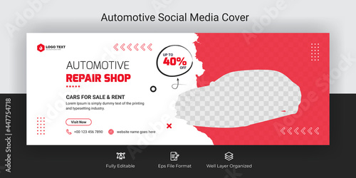 Automotive social media and facebook cover banner template, Luxury car rent social media banner template, Facebook cover photo design vector templates