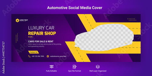 Automotive social media and facebook cover banner template, Luxury car rent social media banner template, Facebook cover photo design vector templates