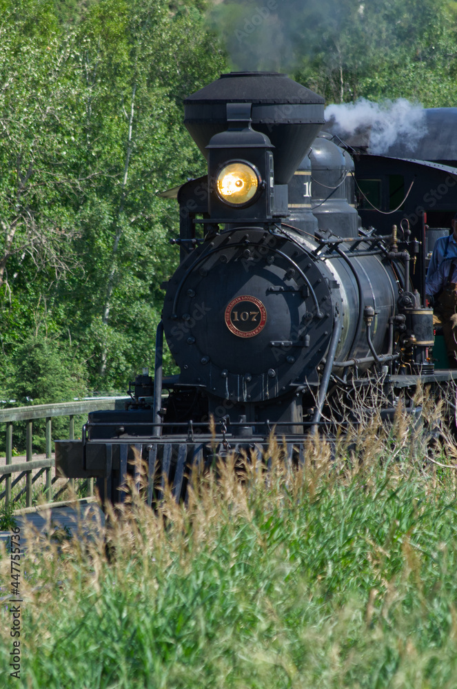 Naklejka premium An Old Steam Locomotive in Action