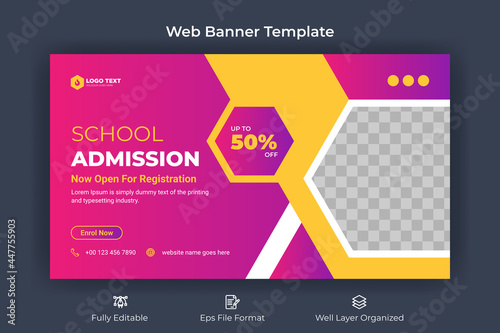 School admission web banner and youtube thumbnail template